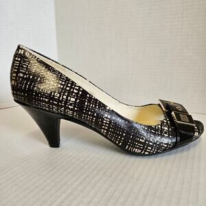 Black/White‎ Plaid Anne Klein iflex Akdane Peep Toe Pumps Size 9.5 M